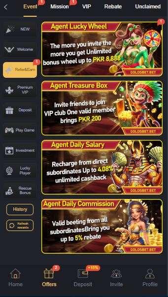 Goldsbet game home screen