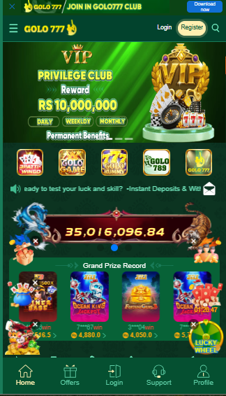 Golo777 Game home screen